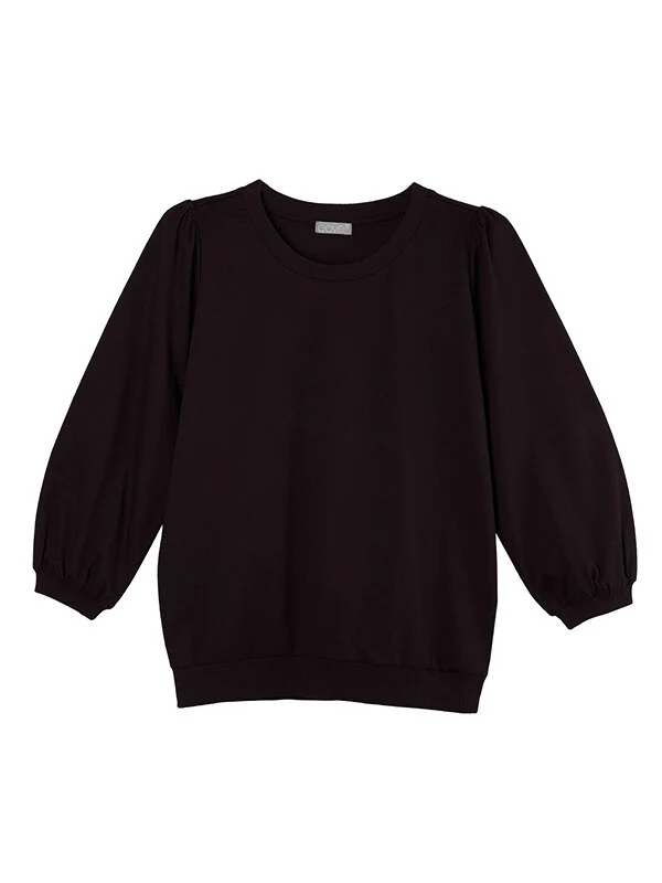 belle jersey puffed sleeve top - black - Image 3