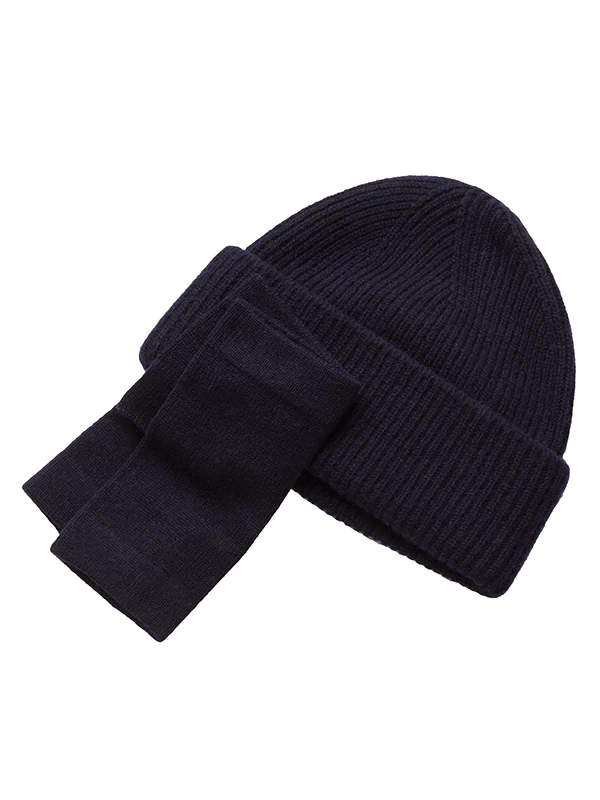 cashmere ribbed beanie - navy - Image 5