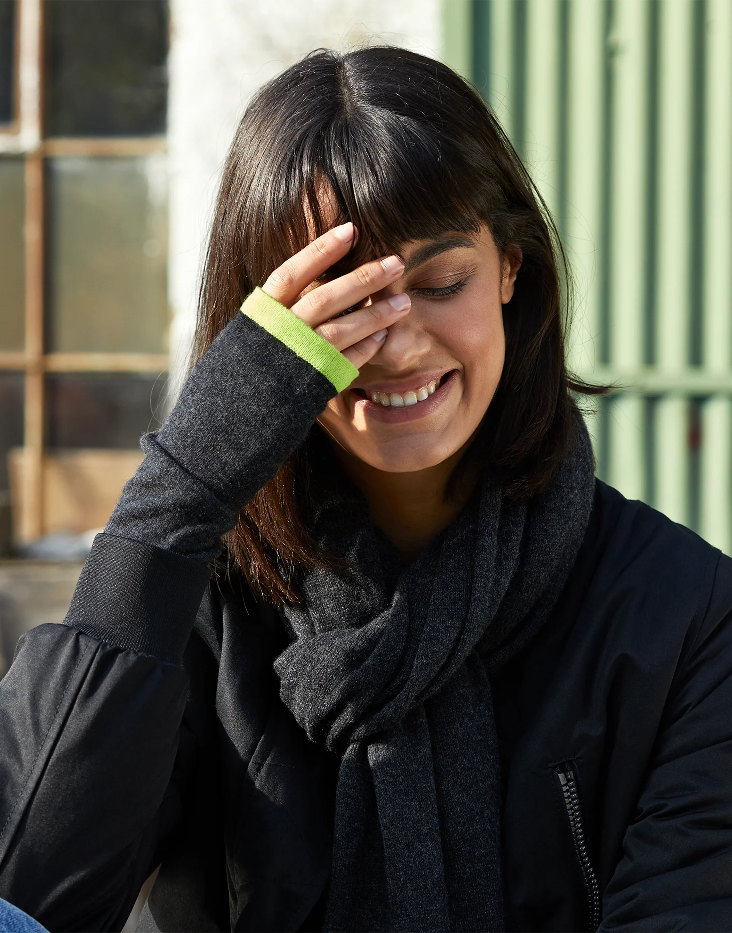 cashmere wrist warmers - charcoal & neon yellow - Image 3