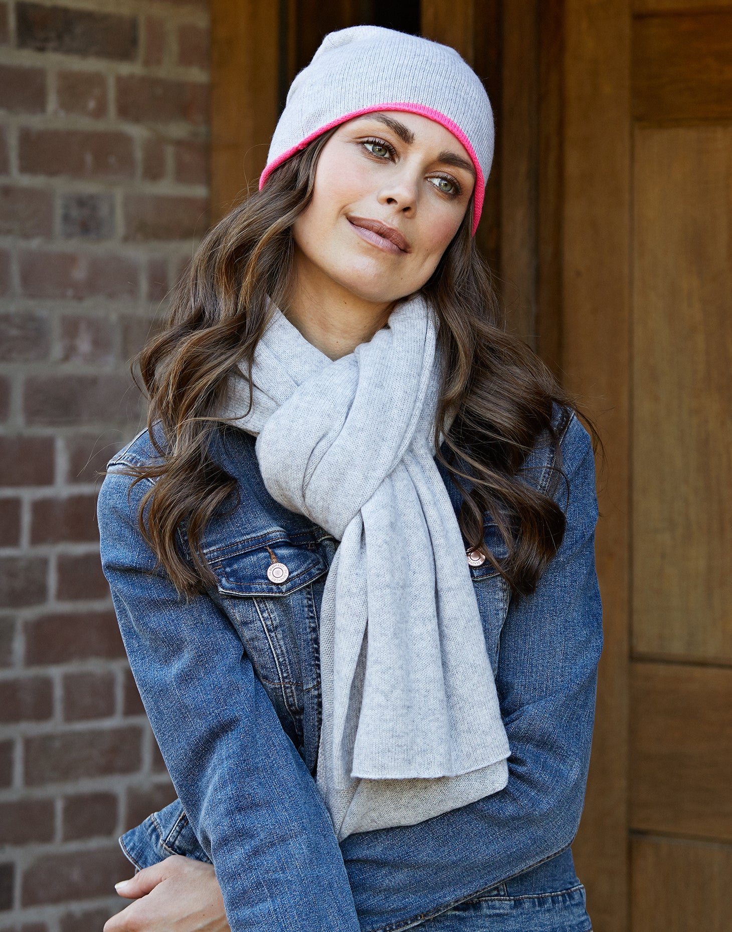 cashmere wrist warmers - grey & neon pink - Image 3