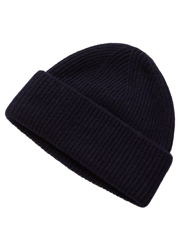 cashmere ribbed beanie - navy - Image 3
