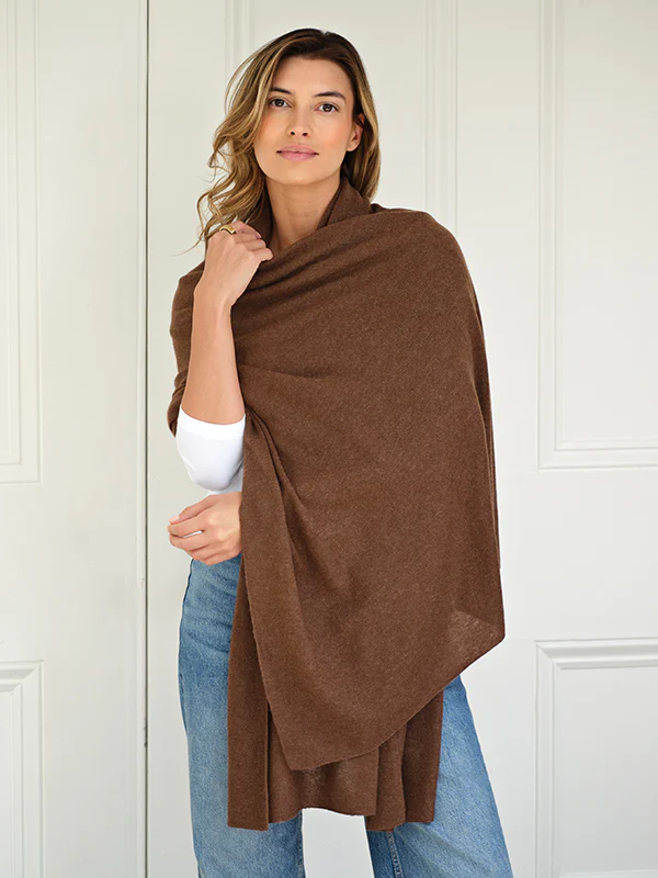 lola cashmere travel wrap - brown