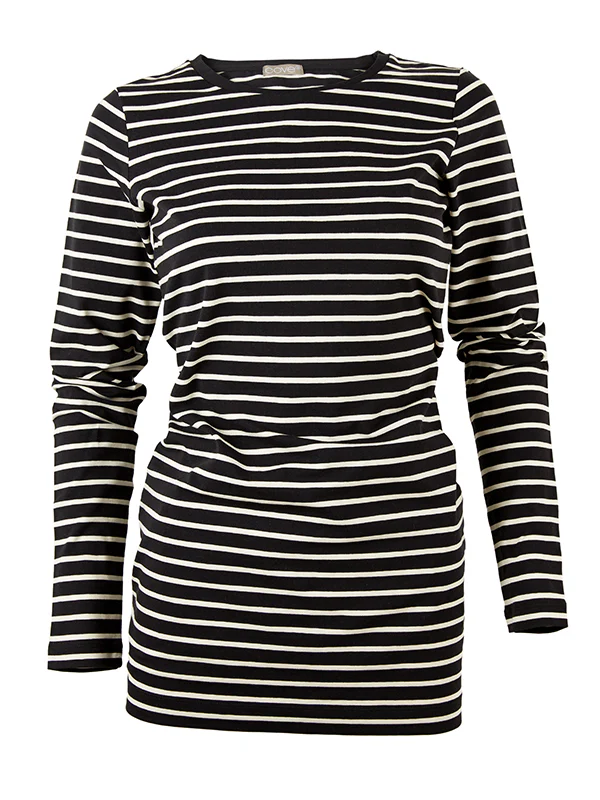 long length cotton tee - black & stone stripe - Image 2