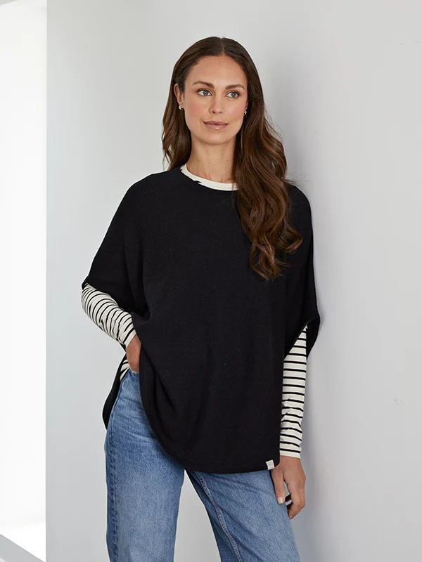 long length cotton tee - stone & black stripe - Image 3