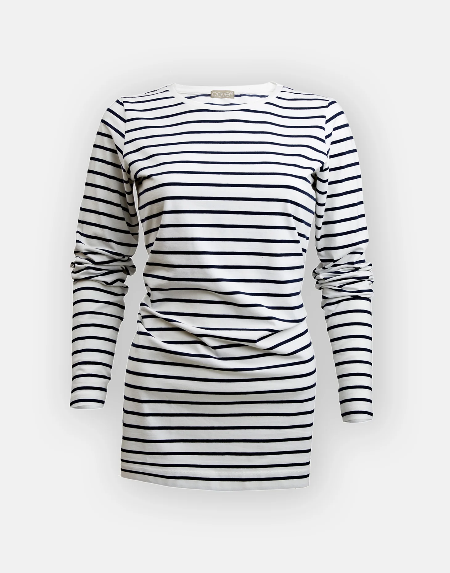 long length cotton tee - white & navy stripe - Image 2