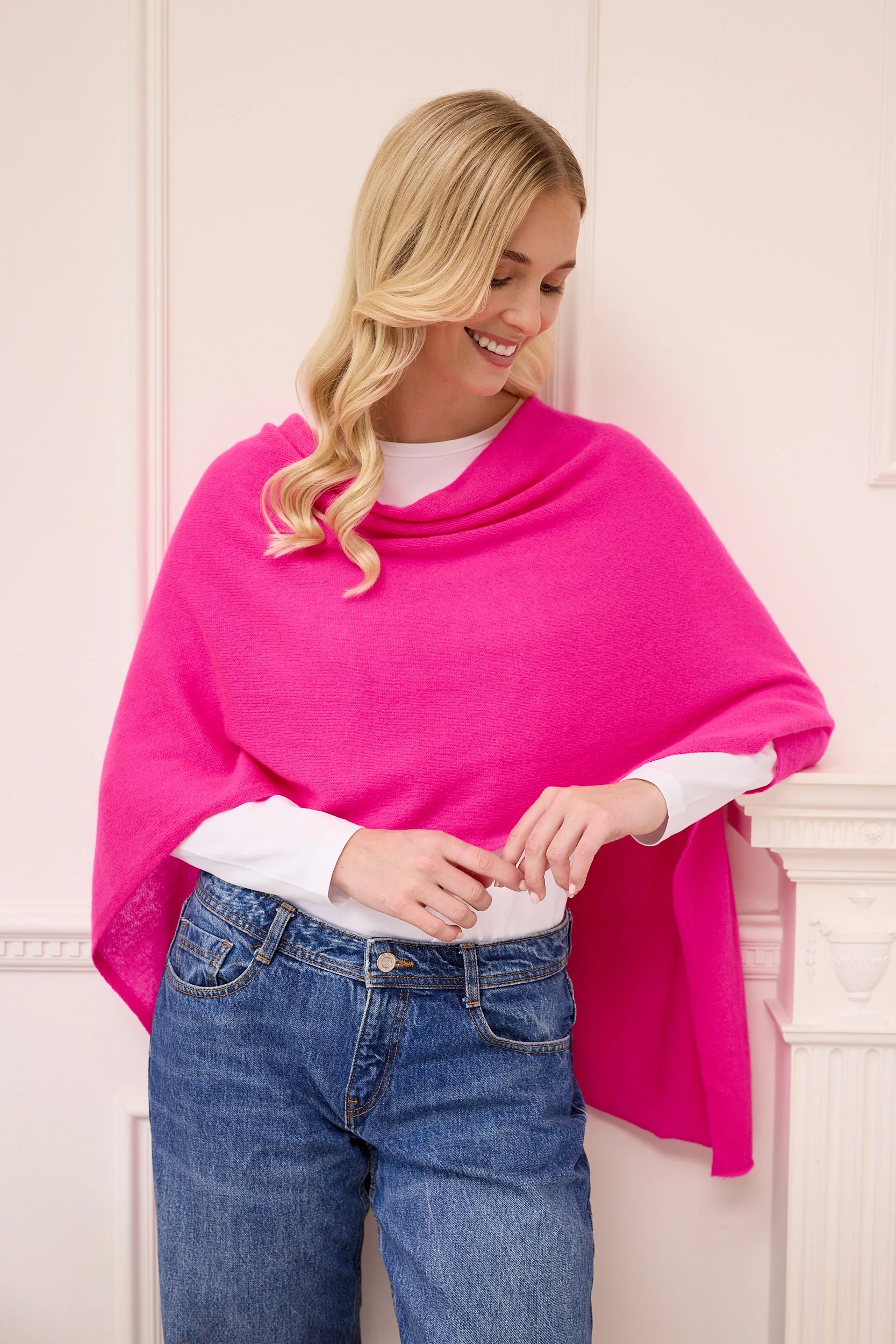 lucy 4-way cashmere poncho - neon pink (second) - Image 3