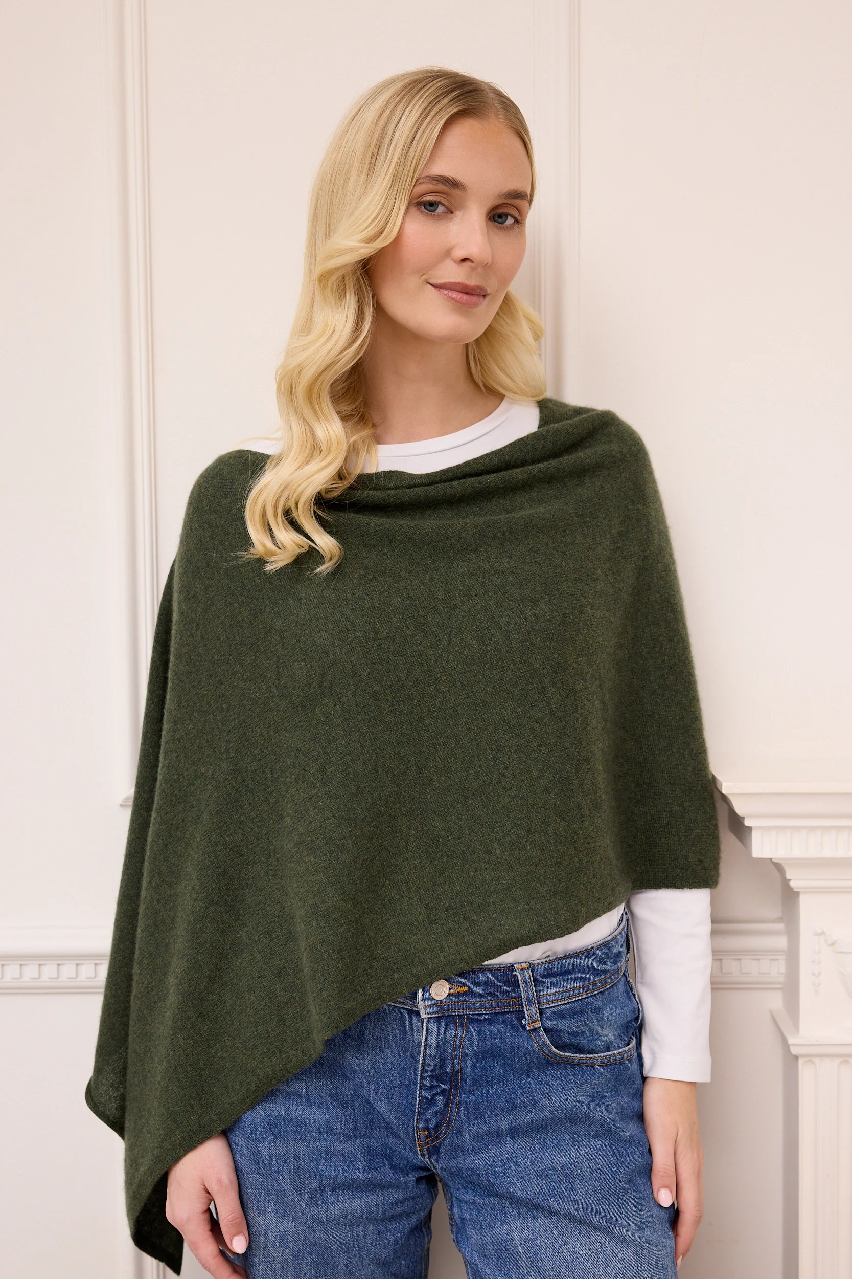 lucy 4-way cashmere poncho - olive green - Image 3