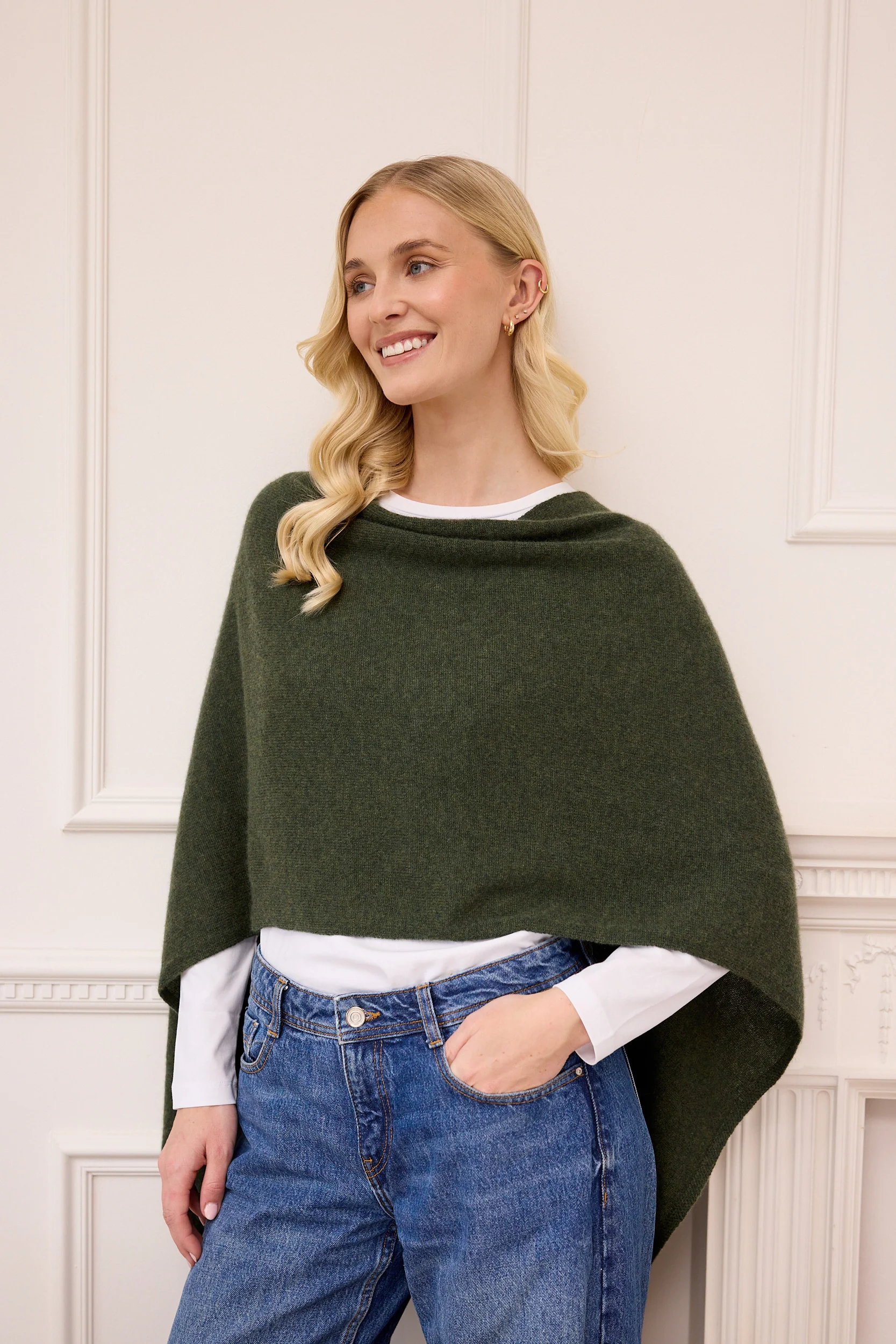 lucy 4-way cashmere poncho - olive green - Image 4